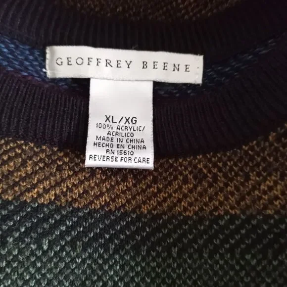 Vintage Geoffrey Beene 80s Sweater Stripes Crew Neck Pullover Long Sleeve Men XL - Picture 3 of 8